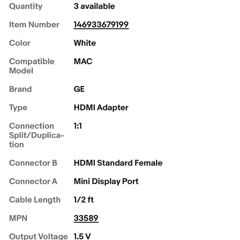 GE Mini Display Port To HDMI Adapter White HDTV to PC MAC Full HD 1080P 4K 33589